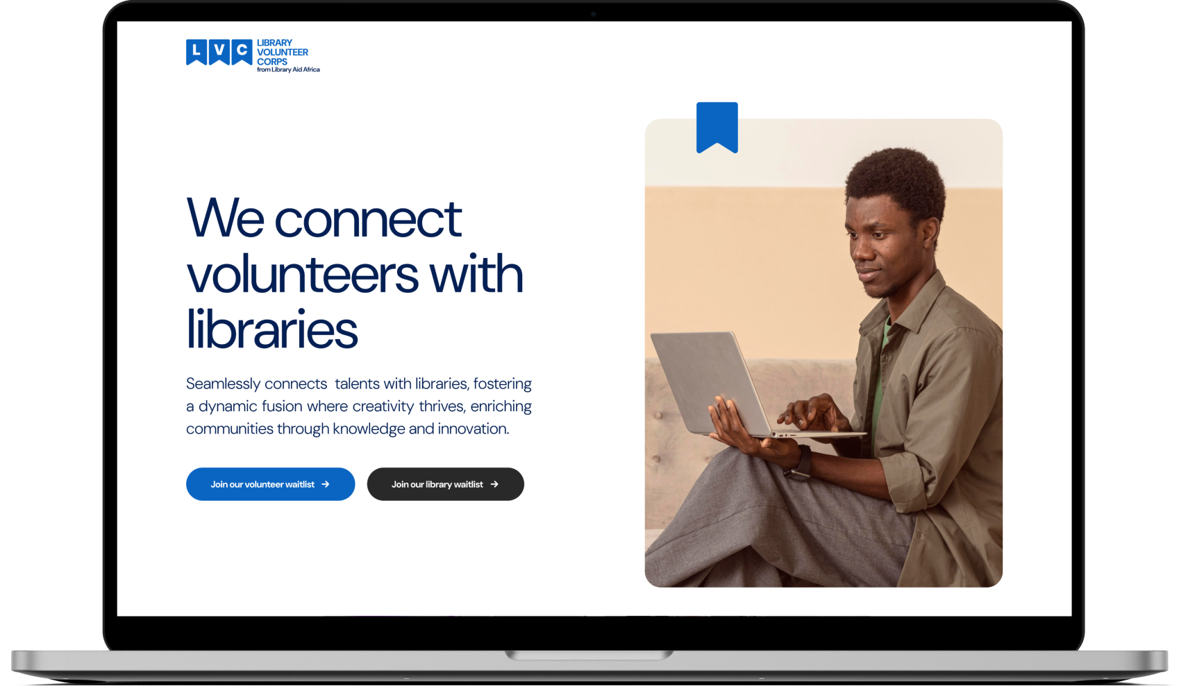 The Library Volunteer Corps website shown on a laptop