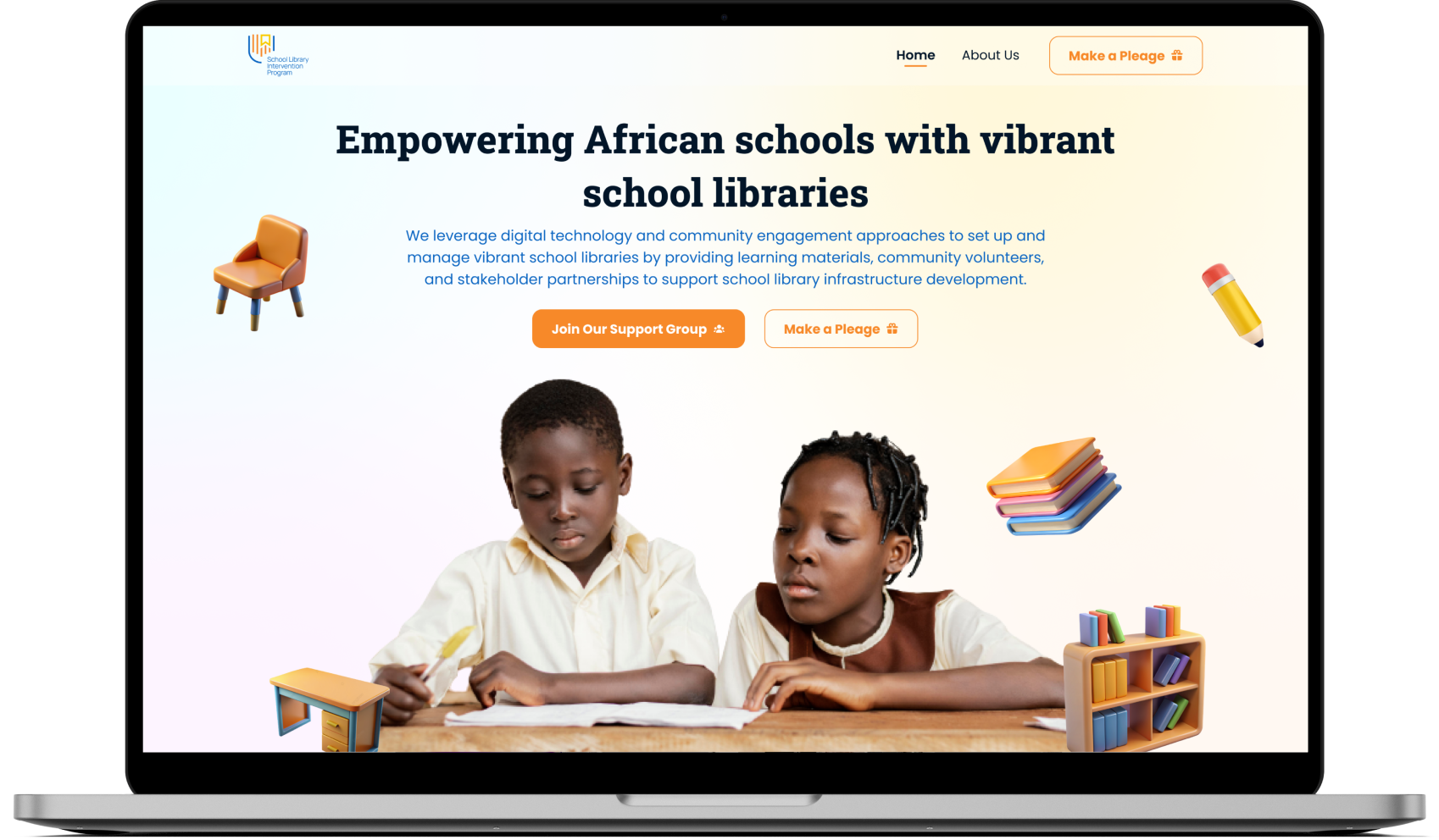The School Library Intervention Program website shown on a laptop